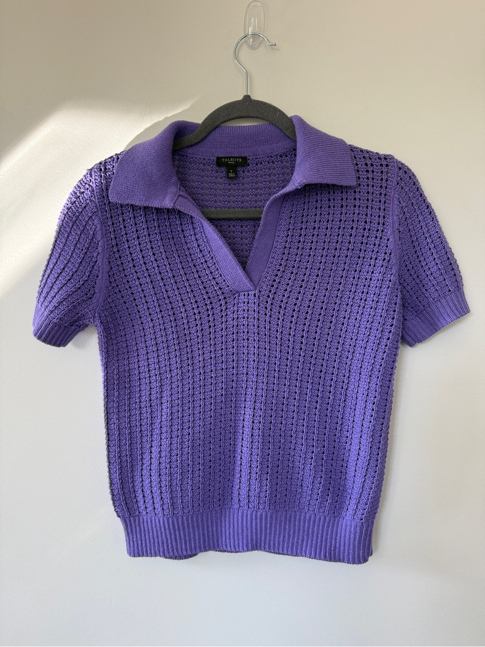 Talbots Petite Purple Crochet Polo Sweater Sz P